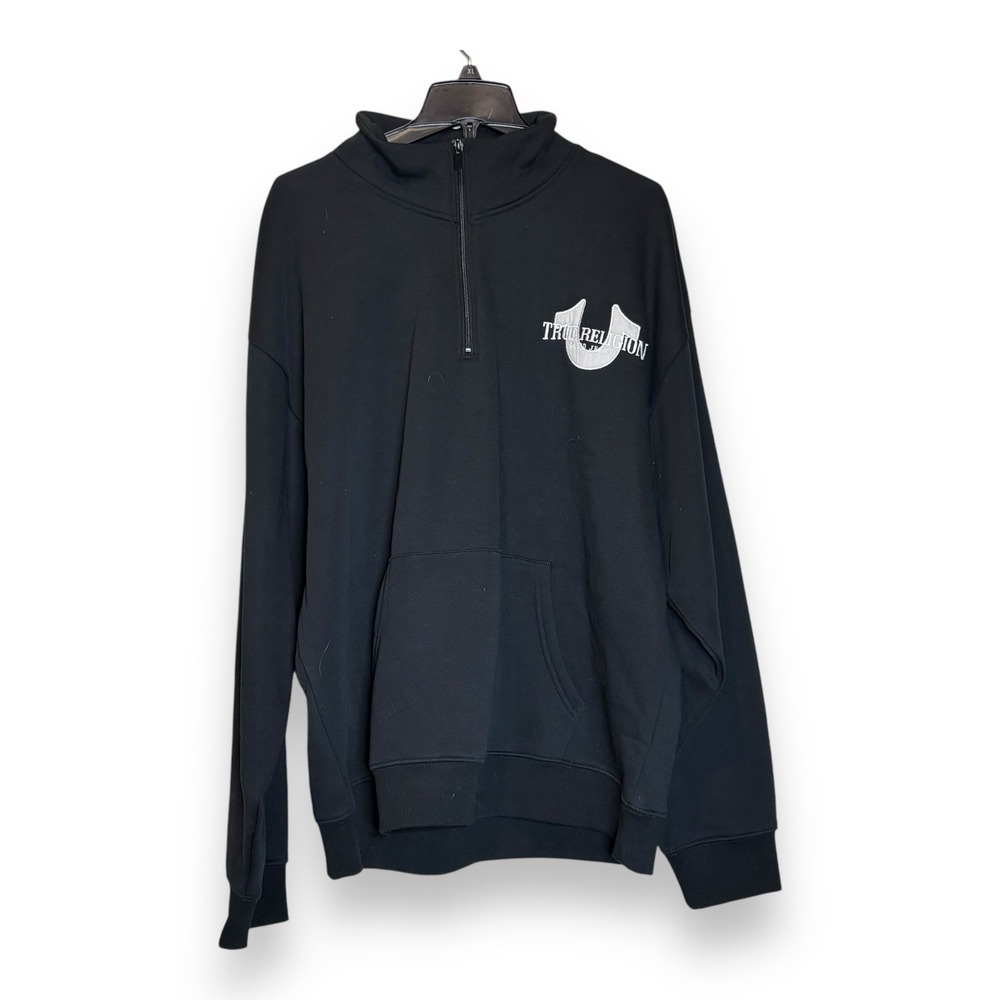 True Religion Relaxed Mock Quarter Zip Embroidered Logo‎ Size L Sweater